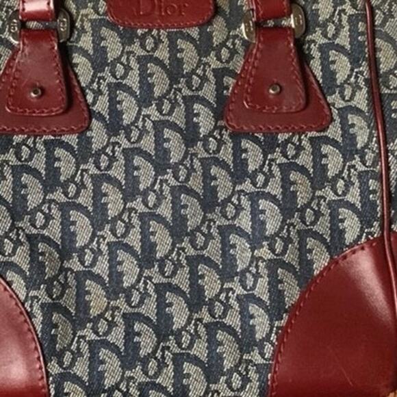 Dior Christian Dior Trotter Handbag Navy Wine Deep Red Leather Jacquard VGUC - Picture 10 of 12